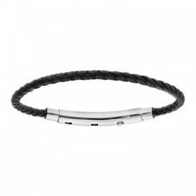 Bracelet Acier & Cuir noir, Référence E12316N