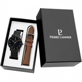 Coffret Homme ESSENTIAL Cadran Noir Bracelet Cuir Brun