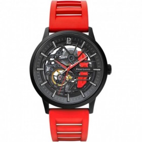 Montre Homme PADDOCK Noir Cadran Noir Bracelet Caoutchouc Rouge 22 MM