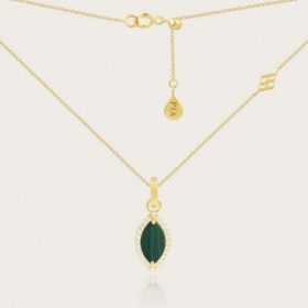 Collier Or Jaune 9 carats, 375 Millièmes, Collection PIA, Malachite et Oxyde De Zirconium