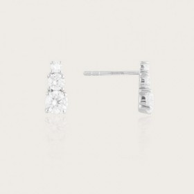 Paire de Boucles d'Oreilles Or gris 9 carats, Colection PIA, Ligne ECLAT, Oxyde de Zirconium