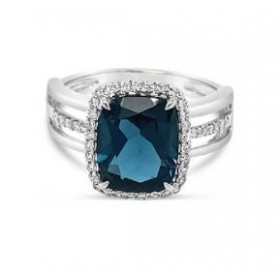 Bague Or Gris 750 Millièmes, Topaze Bleue Blue London, Diamants